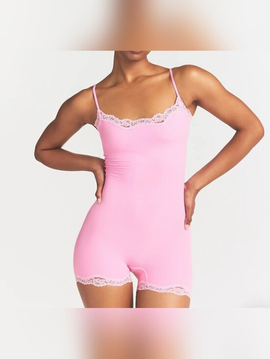 SKIMS Other - SKIMS Fits Everybody Bubble Gum Lace Trim ONESIE!!